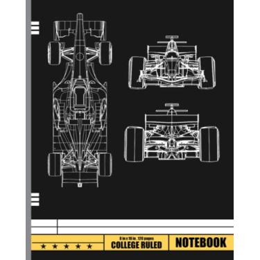Imagem de Formula Racing Car Blueprint Mechanical Engineer Racer Fan Notebook: Caderno de composição de carros para crianças, meninos, meninas, escola, estudantes, adolescentes, adultos/ 120 páginas (cadernos de composição com pauta ampla)