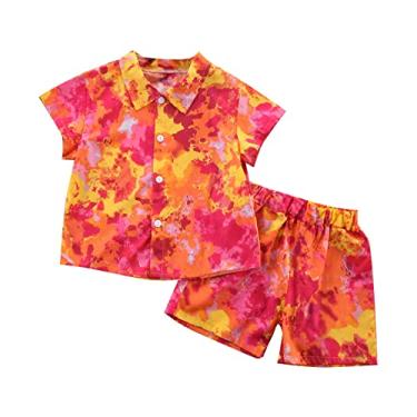 Imagem de Camisetas para meninos conjuntos de shorts para bebês meninos roupas infantis tie dye azul vermelho terno casual masculino Go (vermelho, 4-5 anos)
