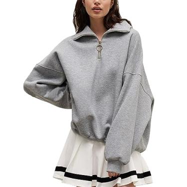 Imagem de Blusa de Manga Comprida, Pulôver Com Gola Com Zíper, Cor Sólida Elegante para Outono Inverno (S)