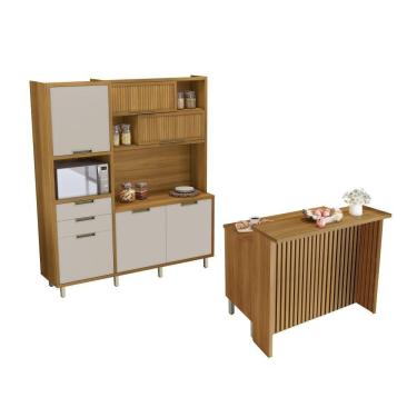 Imagem de Cozinha Compacta 100% MDF 180cm Nesher Imperatriz Marrom Off White