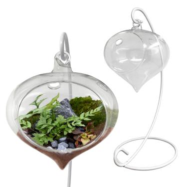 Imagem de BANBERRY DESIGNS Glass Plant Stand - Heart Shaped Terrarium with White Wrought Iron Holder – Glass Succulent Air Plant Planter – Decorative Hanging Plant Pot