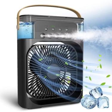 Imagem de Mini Ar Condicionado Umidificador Refil Gelo Portátil Luz Led Ventilador Mesa Climatizador Purificador Escritório Reservatório Refrigerador USB Led Bivolt Névoa Silencioso Ar Fresco CLAYMORE (Preto)