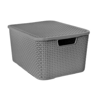 Imagem de Caixa Organizadora Com Tampa Rattan Retangular 17L Cinza Cesto Multiuso Plástico Decoração