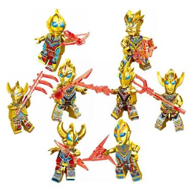 Imagem de Kit 8 Bonecos Ultraman Ouro Ii Bloco De Montar