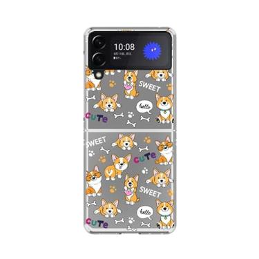 Imagem de Peachy Life Capa compatível com Samsung Galaxy Z Flip 4, design fofo de cachorro Corgi, estampa animal divertida, estilo desenho animado, capa protetora transparente para PC (Cãezinhos fofos)