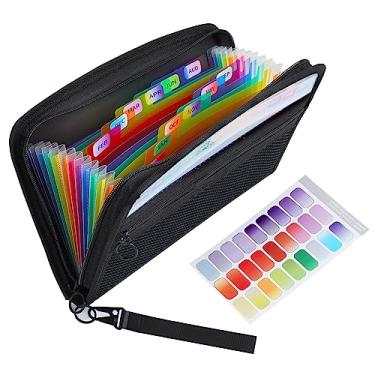 Imagem de Qsszk Organizador de cupons de recibos, organizador de arquivos acordeão pequenos com 12 bolsos, 28 x 15 cm, carteira expansível para cupom, recibo, dinheiro, bilhetes de fatura, cartão,