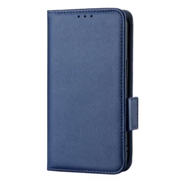 Imagem de Capa compatível com Oukitel C35, capa de couro PU, design carteira com compartimento para cartão, capa flip estável azul escuro