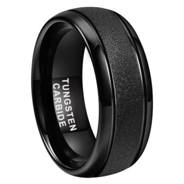 Imagem de TUTISS Anéis de tungstênio 6 mm 8 mm preto/ouro/ouro rosa/branco para homens e mulheres alianças de casamento de noivado com acabamento jateado, ajuste confortável, Metal não precioso, Sem pedra preciosa