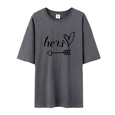 Imagem de Camiseta divertida para o Dia dos Namorados para casais combinando com roupas de dia dos namorados para casal, manga curta, Cinza (feminino), G