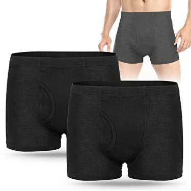 Imagem de Cueca masculina para incontinência, 2 peças, cuecas boxer para incontinência premium, 4 camadas de proteção contra absorção, roupa íntima lavável para incontinência para homens com área absorvente frontal e traseira cueca boxer urinária