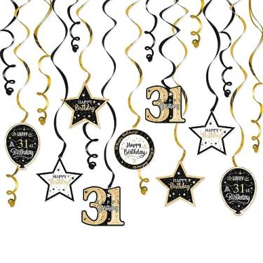 Imagem de Nelbiirth Happy 31st Birthday Black & Gold Glitter Swirls Streamers Decorações de festa - 15 peças 31st Birthday Swirls Streamers Kits, perfeito para placa de festa de aniversário de 31 anos.