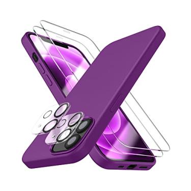 Imagem de Dssairo [5 em 1 para iPhone 12 Mini capa 5.4, com 2 pacotes de protetor de tela + 2 pacotes de protetor de lente de câmera, capa protetora fina de silicone líquido à prova de choque [forro de microfibra] (vermelho violeta)