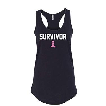 Imagem de Camiseta regata feminina de conscientização do câncer de mama com fita rosa Next Level sem mangas costas nadador, Rosa, M