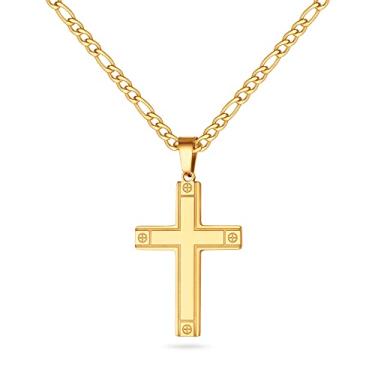 Imagem de Colar de cruz de aço inoxidável para homens corrente fígaro preto prata ouro cruz colar pingente para homens meninos mulheres 16-24 polegadas, 16, Aço inoxidável, Sem Pedra Preciosa