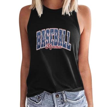 Imagem de Regata feminina de beisebol, gola redonda, sem mangas, blusa com estampa de letras de beisebol, folgada, confortável, túnica, Preto, G