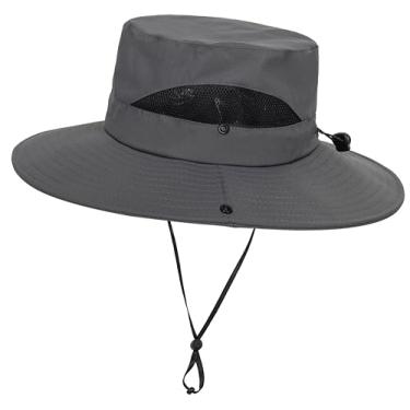 Imagem de CaySep Chapéu masculino de verão para pesca ao ar livre - FPS 50+, respirável, aba larga, boonie, chapéu de praia com proteção UV para caminhadas, safári, Cinza escuro, M