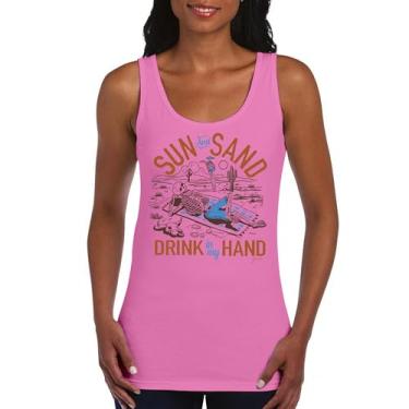 Imagem de Camiseta regata feminina Sun and Sand Drink in My Hand But its a Dry Heat Funny Skeleton Desert Summer Beach Vacation, Rosa choque, GG