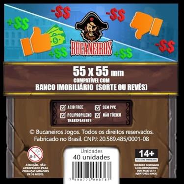 Imagem de BUCANEIROS Sleeve de Cartas para Banco Imobiliário - 55mm x 55mm, 40 Unidades, Polipropileno (PP) Transparente