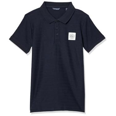 Imagem de GUESS Camisa polo de manga curta jacquard de algodão orgânico para meninos, Azul inteligente, 18 Years