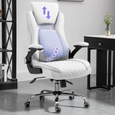 Imagem de YAMASORO Cadeira Presidente Ergonomica Cadeira Escritorio Presidente Apoio de Cabeça Ajustável e Ângulo do Apoio Lombar Ajustável com Base Cromada, High-back Branca