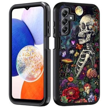 Imagem de FVAENDHIO Capa para Samsung Galaxy A15 5G, resistente, híbrida, 3 em 1, de grau militar, à prova de choque, capa protetora para Samsung Galaxy A15 5G 2024, flores de caveira sob a lua