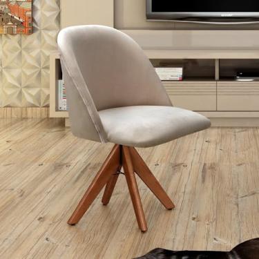 Imagem de Poltrona Decorativa Gaia Giratória Madeira para Sala, Quarto, Recepção Cinza Capuccino