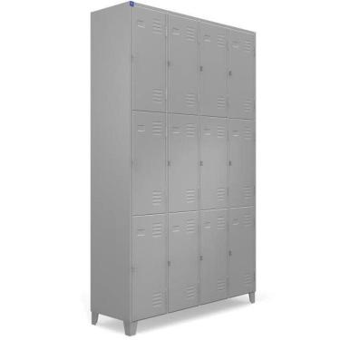 Imagem de Armário Roupeiro Locker De Aço 12 Portas Vestiário Cinza com Chave
