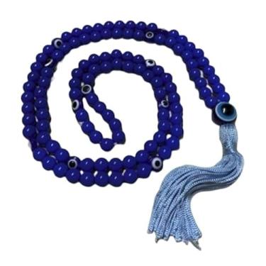 Imagem de Japamala 108 Contas Resina Azul Escuro Olho Grego 8mm Colar