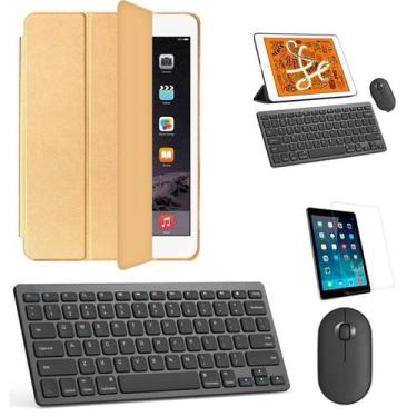 Imagem de Kit Capa Smart Case Dourado / Teclado e Mouse preto e Película para iP
