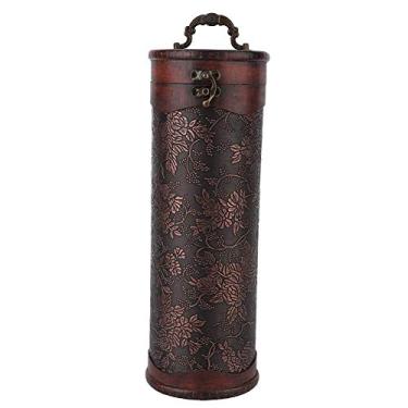 Imagem de Caixa de vinho de madeira elegante vintage, caixa de embalagem vintage, caixa redonda de madeira para armazenamento de vinho tinto, caixa de presente de vinho personalizada com design de estilo