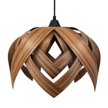 Imagem de Luminária Lustre Pendente Madeira Teto Sala Cozinha Flor de Lótus Cor 