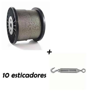 Imagem de Kit 200m cabo de aco galvanizado 5/32 4mm 6x7 + 10 esticador 3/16 leve