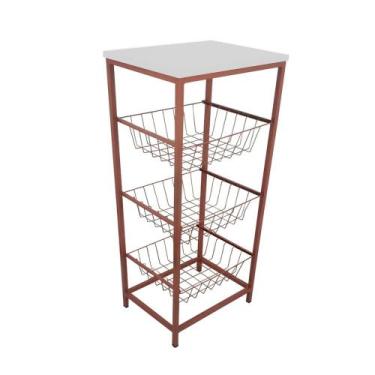 Imagem de Fruteira De Cozinha De Chão Montreal Em Aço E Mdf 3 Cestos - Cobre/Bra