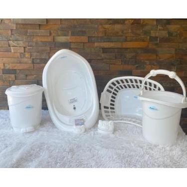 Imagem de Kit Bebê Banho Banheira Saboneteira Lixeira Cesto Roupa Balde Ofuro 6 