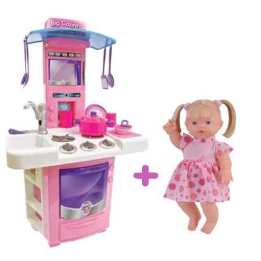Imagem de Big Cozinha Rosa Infantil Sai Agua Abre Portas+ Boneca Elisi - Big Sta