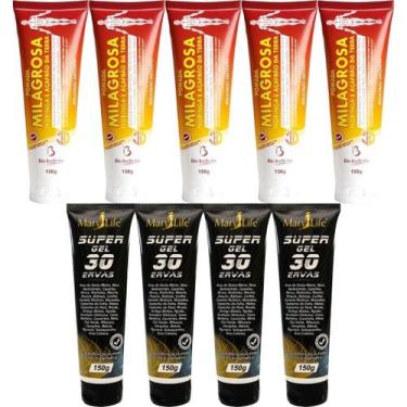 Imagem de Kit 5 Pomada Massageadora Milagrosa 150g + 4 Super Gel 30 Ervas 150g -