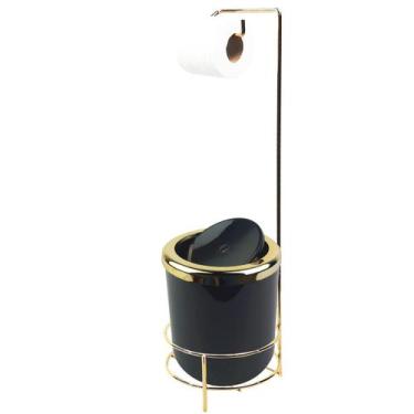 Imagem de Suporte Porta Papel Higiênico lixeira Preto 5L Com Tampa Basculante Re