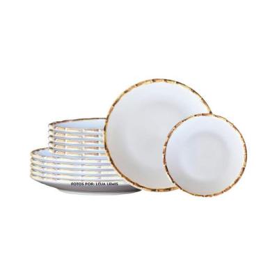 Imagem de Jogo de Pratos 6 Rasos e 6 Sobremesa Borda Bambu Cerâmica Scalla 1ª Li