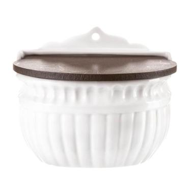 Imagem de Saleiro Grande Porcelana Branca Relevo Cozinha - Maryland Decor