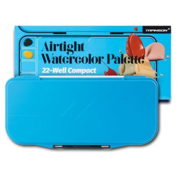 Imagem de Transon Paleta de aquarela dobrável com tampa, 18 poços, 2 áreas de mistura e 1 bandeja de mistura grande, também para paleta de tinta acrílica guache cor azul