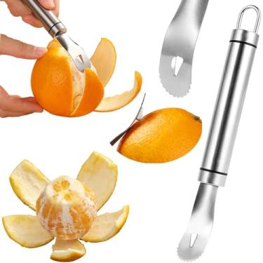 Imagem de GZMAISULEE Descascador de laranja de aço inoxidável, fácil e rápido, cabo longo, ferramenta de descascador de cítricos de laranja, pá triangular e pá serrilhada, descascador de laranja, utensílios de