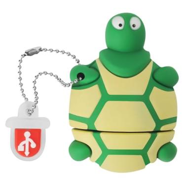 Imagem de Pen drive USB de 64 GB fofo em forma de tartaruga, cartão de memória divertido BorlterClamp fofo USB 2.0 para armazenamento de dados externos, verde