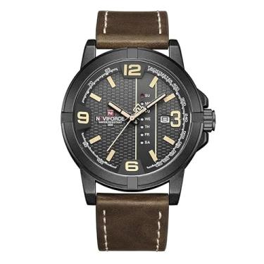 Imagem de Relógio de Pulso para Homens, Resistente à Água, Mostrador Preto com Números Grandes, Pulseira de Couro Marrom