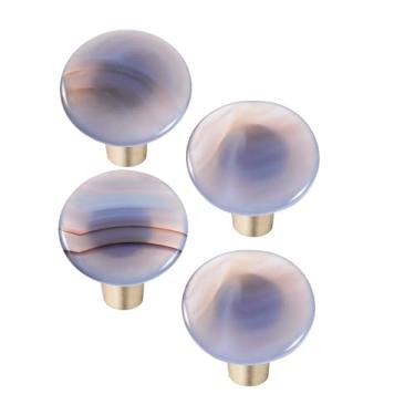 Imagem de Rockcloud Pacote com 4 puxadores de gaveta de pedra de cristal com parafusos para decoração de casa, puxadores de pedra de quartzo de formato redondo para armário de porta, ágata natural