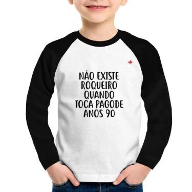 Imagem de Camiseta Raglan Infantil Não existe roqueiro quando toca pagode anos 9