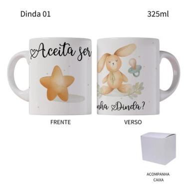 Imagem de Caneca 325ml Convite Batizado Dinda Dindo Madrinha - LARANJA E MIMOS