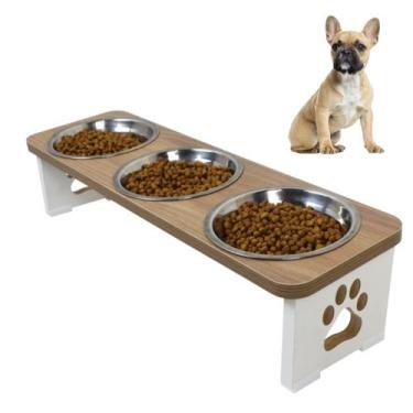Imagem de Comedouro Triplo Cachorro Elevado Pet MDF - Inox - Maderacco