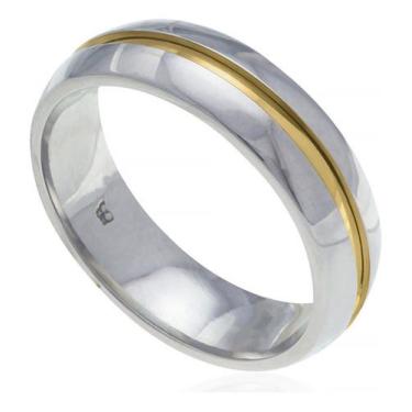 Imagem de Aliança Rommanel Em Aço Com Aplique De Ouro 18k 210060, Branco, 24