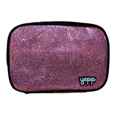 Imagem de Estojo Escolar Feminino Retangular Glitter Yepp MB13064-E, Rosê