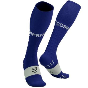 Imagem de Meia de Compressão Cano Alto - Full Socks Azul/Branca - Compressport, 